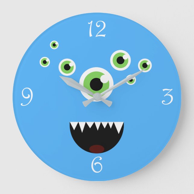 Grande Horloge Ronde Unique Funny Crazy mignon Monster Bleu (Recto)
