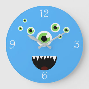 Grande Horloge Ronde Unique monstre bleu fou et fou