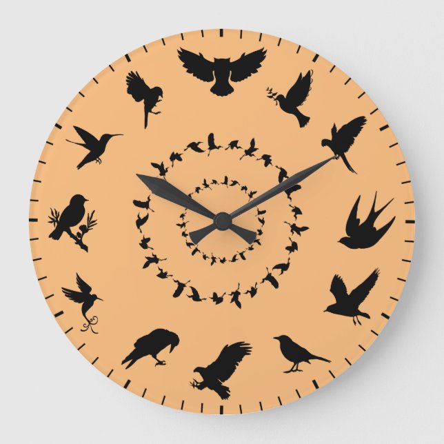 Grande Horloge Ronde Unique Wild Bird Black Silhouettes Themed (Recto)