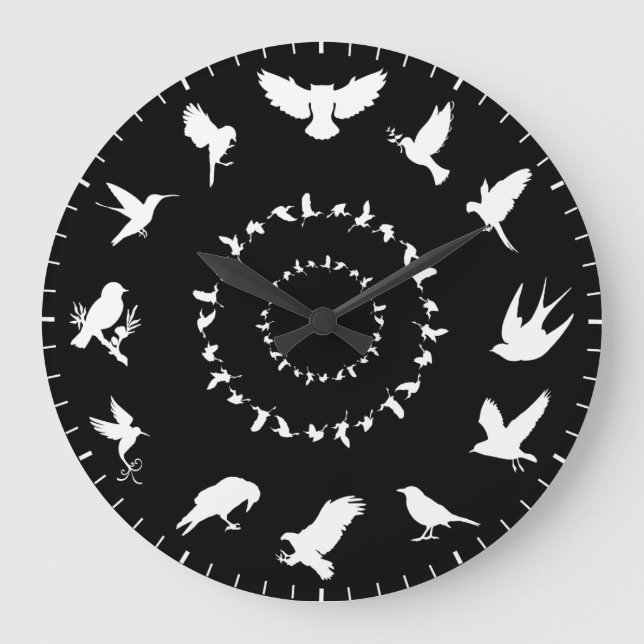 Grande Horloge Ronde Unique Wild Bird White Silhouettes Themed (Recto)