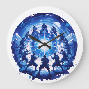 Grande Horloge Ronde Unité de Samouraï Art à l'encre bleue japonaise Ci