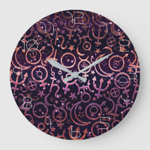 Grande Horloge Ronde Univers spatial planétaire scintillant violet