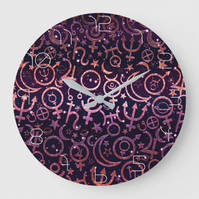 Grande Horloge Ronde Univers spatial planétaire scintillant violet (Recto)