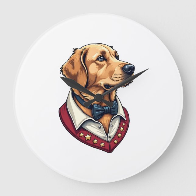 Grande Horloge Ronde USA Golden Retriever Vintage Patriotic Dog Shirt (Recto)