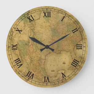 Grande Horloge Ronde USA Map Round Roman Numerals Clock