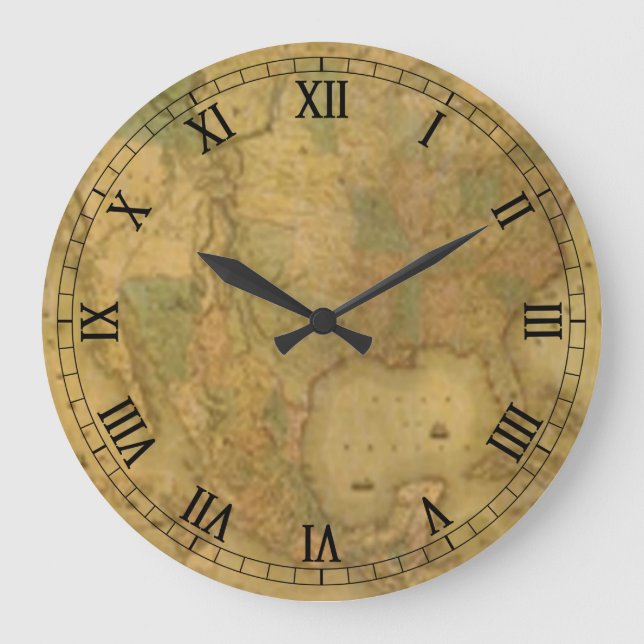 Grande Horloge Ronde USA Map Round Roman Numerals Clock (Recto)