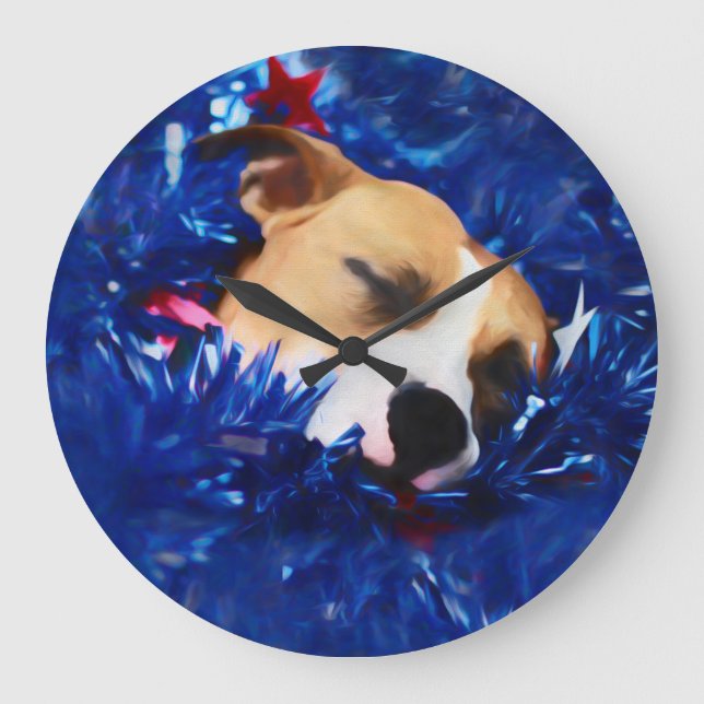 Grande Horloge Ronde USA Patriotique Chien American Pit Bull Terrier (Recto)