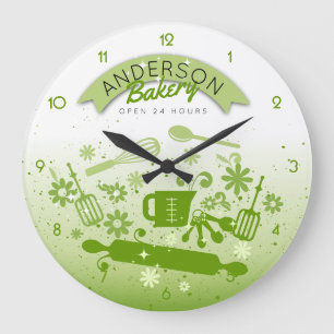 Grande Horloge Ronde Ustensiles de cuisine cuisine personnalisée verte