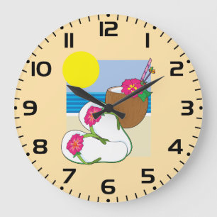 Grande Horloge Ronde Vacances tropicales sur la plage Fleurs de coco To