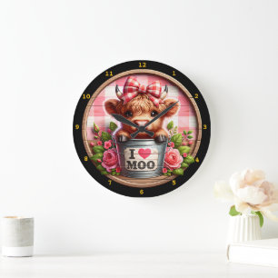Grande Horloge Ronde Vache des Highlands charmante