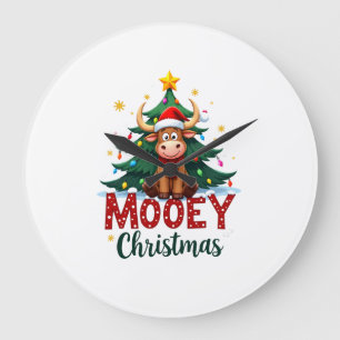 Grande Horloge Ronde Vache des Highlands génisse chapeau de Père Noël M