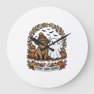 Grande Horloge Ronde Vache des Highlands Halloween Fantôme Citrouille A