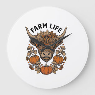 Grande Horloge Ronde Vache Highland d'automne avec lunettes en forme de