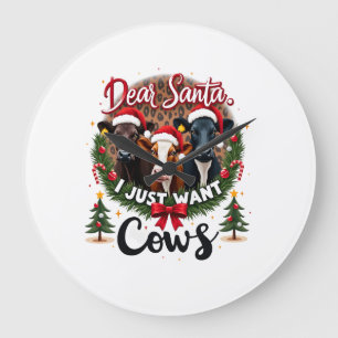 Grande Horloge Ronde Vache Noël Cher Père Noël Je Veux Juste Des Vaches