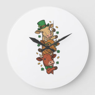 Grande Horloge Ronde Vaches empilées mignonnes St Patrick Gravure vinta