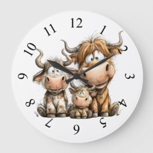 Grande Horloge Ronde Vaches fantaisistes