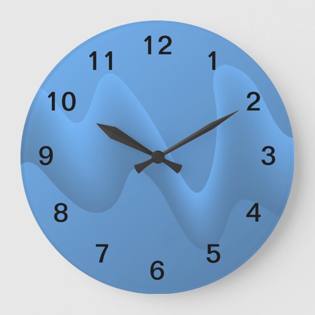 Grande Horloge Ronde Vague Bleue Conception d'image Abstraite. (Recto)