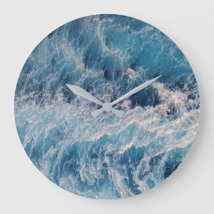 Grande Horloge Ronde Vagues bleu océan