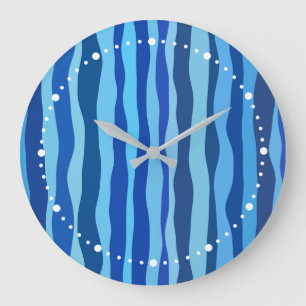 Grande Horloge Ronde Vagues de bleu cyan marine cobalt bleu ciel