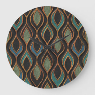 Grande Horloge Ronde Vagues de gravure : Bronze Texture de cuivre