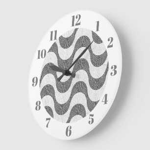 Grande Horloge Ronde vagues noires et blanches en pavé portugais