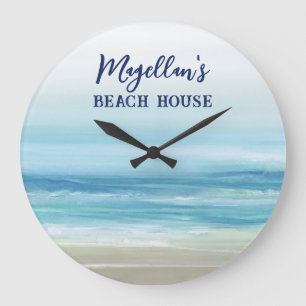 Grande Horloge Ronde Vagues océaniques aquarelle bleu marine Plage côti