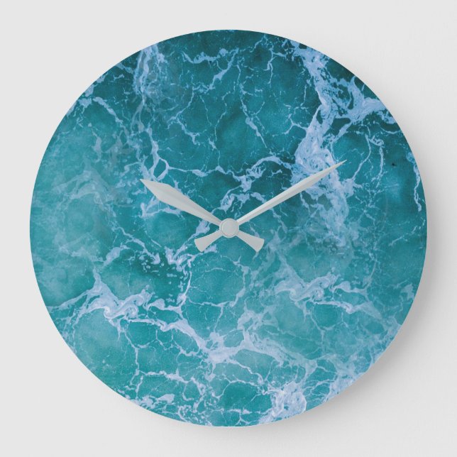 Grande Horloge Ronde Vagues profondes de l'océan bleu (Recto)