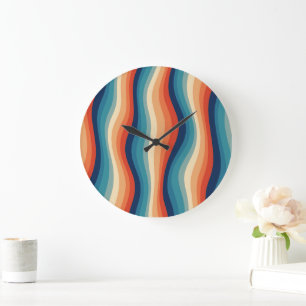 Grande Horloge Ronde Vagues Rétro Colorées Vintage