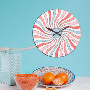 Grande Horloge Ronde Vagues Rétro Groovy en Couleurs Pastel