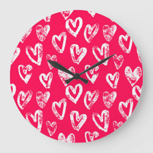 Grande Horloge Ronde Valentine Coeurs roses : croquis Arrière - plan