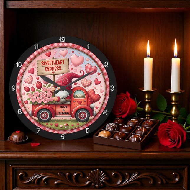 Grande Horloge Ronde Valentine Gnome Sweetheart Express (Créateur téléchargé)