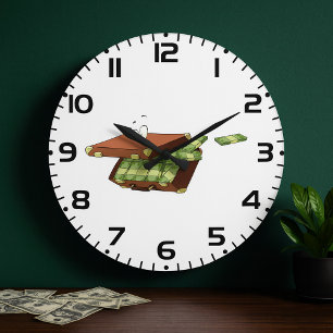 Grande Horloge Ronde Valise caricature pleine d'argent en espèces