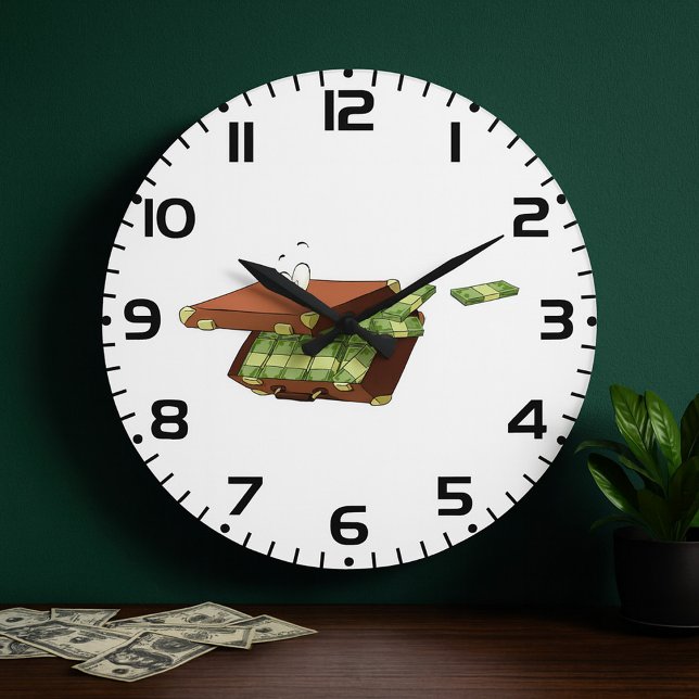 Grande Horloge Ronde Valise caricature pleine d'argent en espèces (Créateur téléchargé)