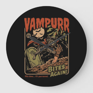 Grande Horloge Ronde Vampurr Mords Encore ! Drôle de Chat Halloween Vin