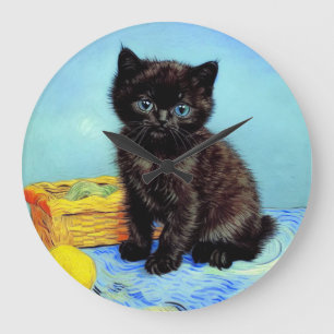 Grande Horloge Ronde Van Gogh Black Kitten avec fils