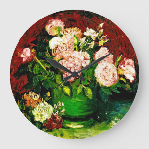 Grande Horloge Ronde Van Gogh Peonies et Roses