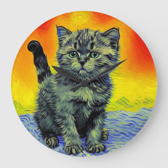 Grande Horloge Ronde Van Gogh Style Chat Sunset Beach (Recto)