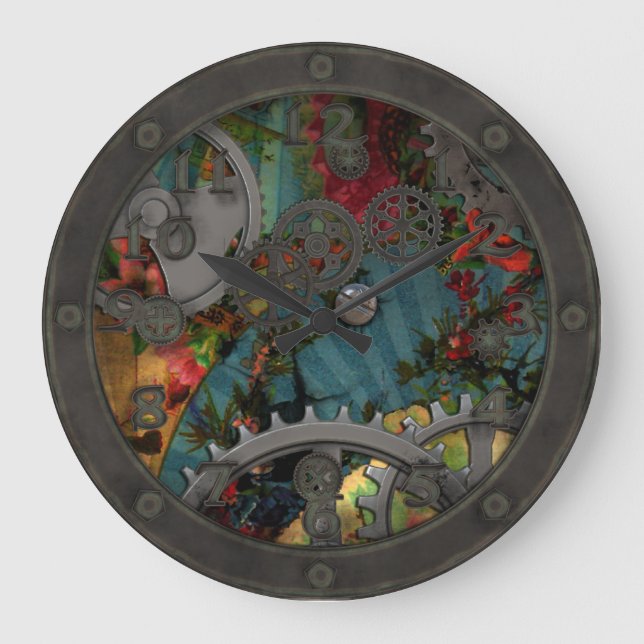 Grande Horloge Ronde Vaporisateur Victorien Funky Pewer Steampunk avec  (Recto)