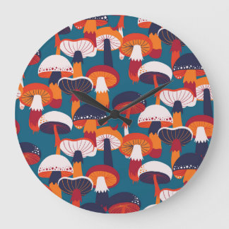 Grande Horloge Ronde Variété de champignons, illustration vintage sans 