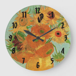Grande Horloge Ronde Vase avec douze tournesols de Vincent van Gogh