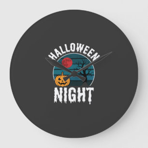 Grande Horloge Ronde Vecteur d'arbre de citrouille de nuit d'Halloween