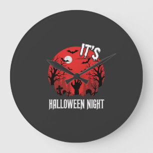 Grande Horloge Ronde Vecteur de cimetière effrayant de nuit d'Halloween