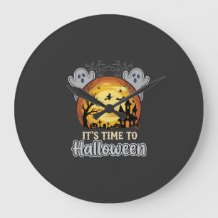 Grande Horloge Ronde Vecteur de lune hantée Halloween fantômes et cimet