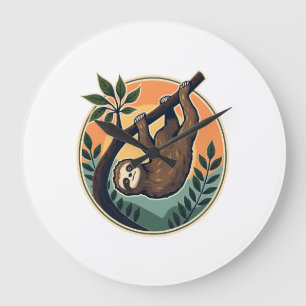 Grande Horloge Ronde Vecteur de paresseux vintage Badge rétro faune 2