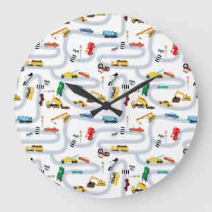 Grande Horloge Ronde Véhicules de transport Voitures Camions Route Garç