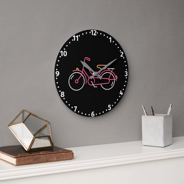 Grande Horloge Ronde Vélo rose néon amusant (Bureau)