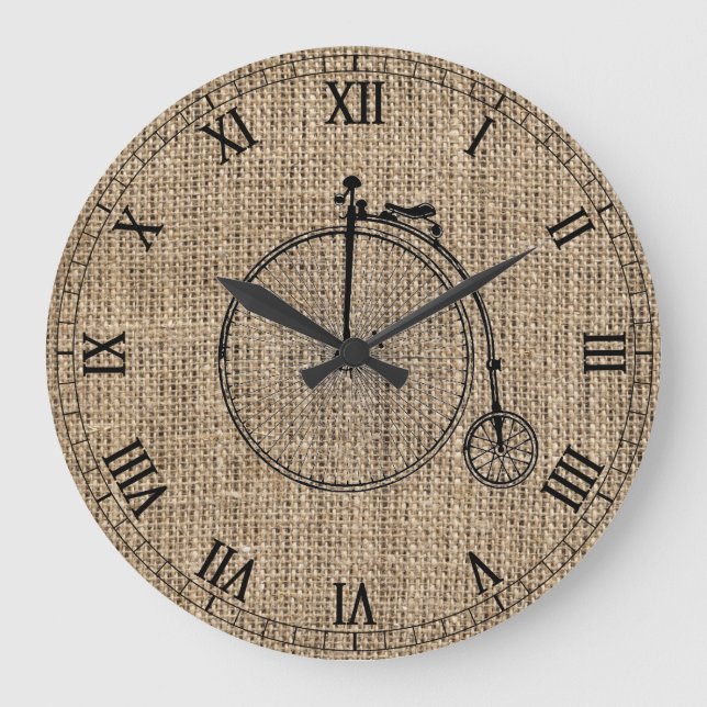 Grande Horloge Ronde Vélo vintage toile de jute (Recto)