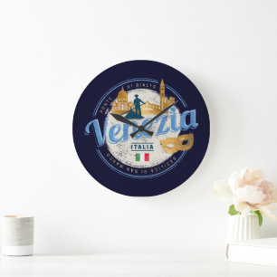 Grande Horloge Ronde Venise avec gondolier Italie carnaval vintage