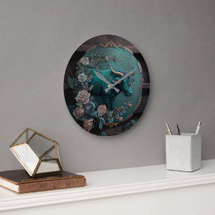 Grande Horloge Ronde Verdigris Zodiac Taurus Metal Art