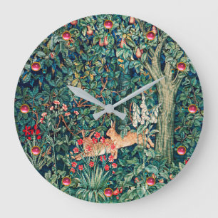 Grande Horloge Ronde VERDURE, Hares FORESTIERS, Hares Floral vert
